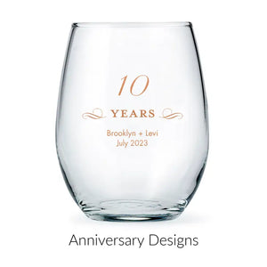 Personalised 15 oz. Stemless Wine Glass Favour - Anniversary | More Occasions