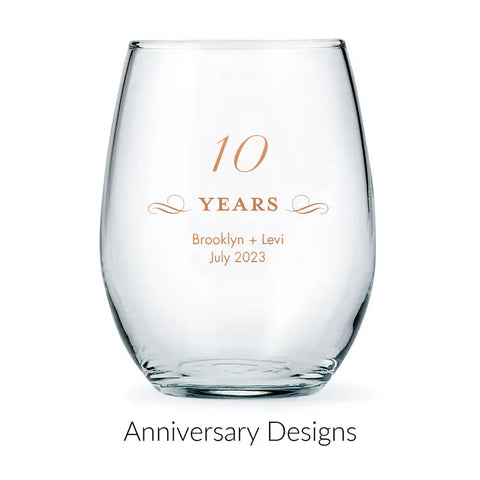 Personalised 15 oz. Stemless Wine Glass Favour - Anniversary | More Occasions