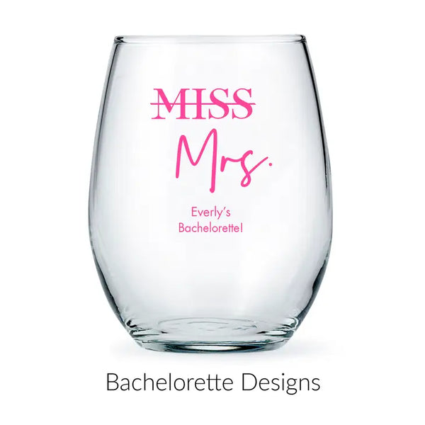 Personalised 15 oz. Stemless Wine Glass Wedding Favour - Bachelorette | More Occasions