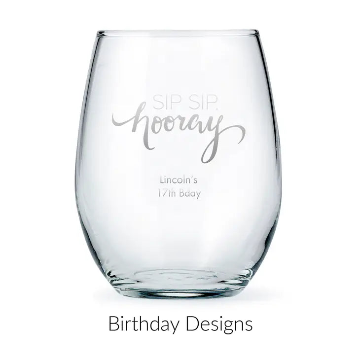 Personalised 15 oz. Stemless Wine Glass Favour - Birthday | More Occasions