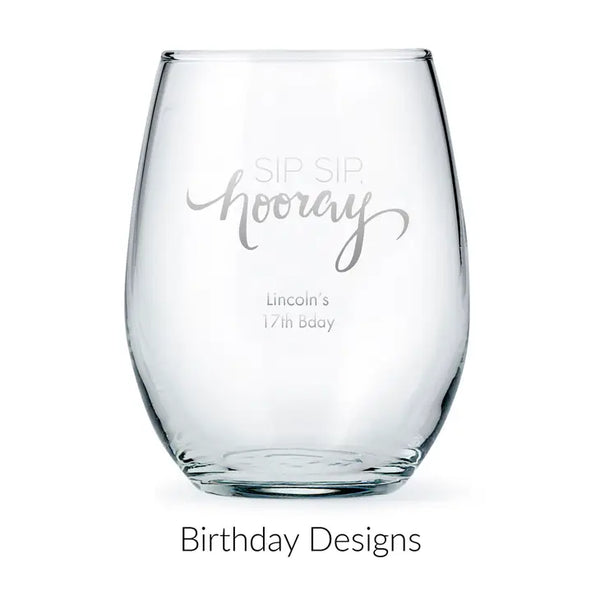 Personalised 15 oz. Stemless Wine Glass Favour - Birthday | More Occasions