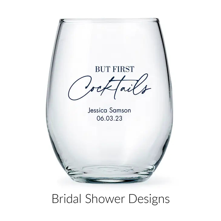 Personalised 15 oz. Stemless Wine Glass Wedding Favour - Bridal Shower | More Occasions