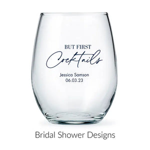 Personalised 15 oz. Stemless Wine Glass Wedding Favour - Bridal Shower | More Occasions