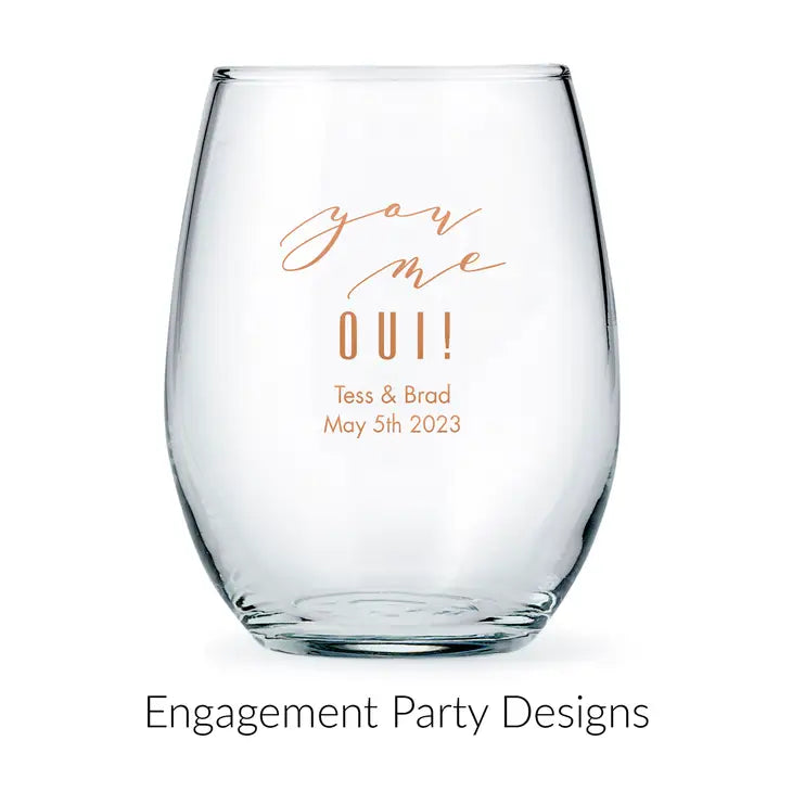 Personalised 15 oz. Stemless Wine Glass Wedding Favour - Engagement Party | More Occasions