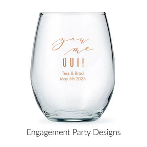 Personalised 15 oz. Stemless Wine Glass Wedding Favour - Engagement Party | More Occasions