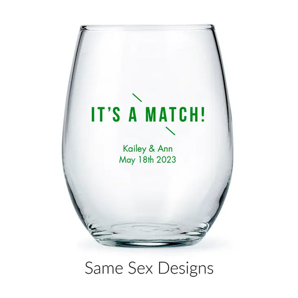 Personalised 15 oz. Stemless Wine Glass Wedding Favor - LGBTQ+ | More Designs