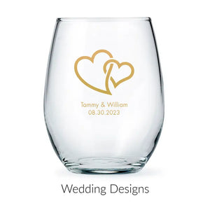 Personalized 15 oz. Stemless Wine Glass Wedding Favour - Wedding | More Occasions