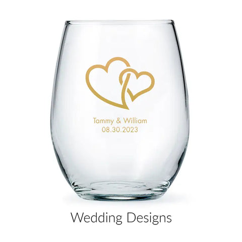 Personalized 15 oz. Stemless Wine Glass Wedding Favour - Wedding | More Occasions