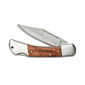 Personalized Wood Handled Locking Blade Pocket Knife - Monogram