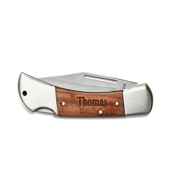 Personalized Wood Handled Locking Blade Pocket Knife - Monogram