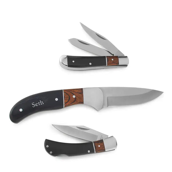 Personalized Wood Inlayed Handle Knife Set - Monogram Engraved