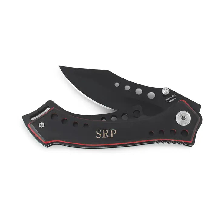 Personalized Black Pocket Knife - Monogram Engraved