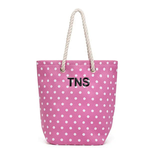 Personalized Large Cotton Blend Cabana Beach Tote Bag - Pink Polka Dot