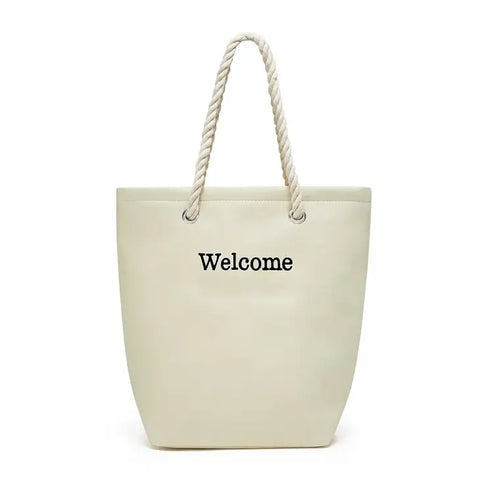 Personalized Cabana Nylon/Cotton Blend Beach Tote Bag- Natural