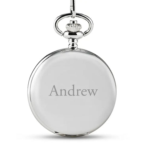 Silver Mechanical Pocket Watch & Fob - Traditional Monogram