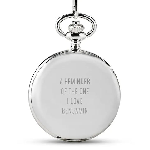 Personalized Silver Mechanical Pocket Watch & Fob - Custom Text