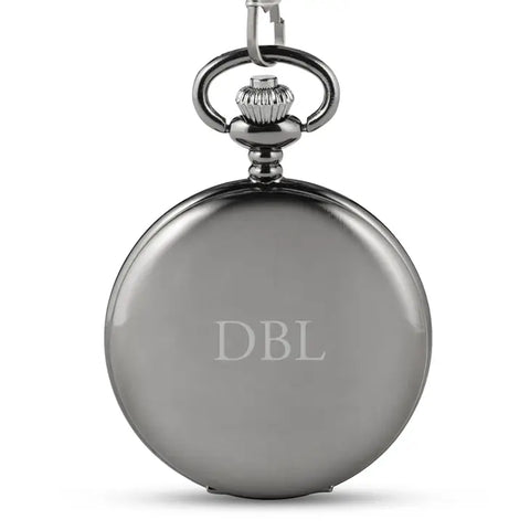 Personalized Gunmetal Pocket Watch & Fob - Traditional Monogram