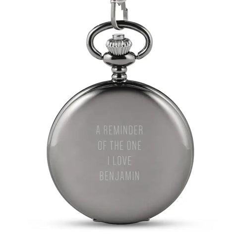 Personalized Gunmetal Pocket Watch & Fob - Custom Text