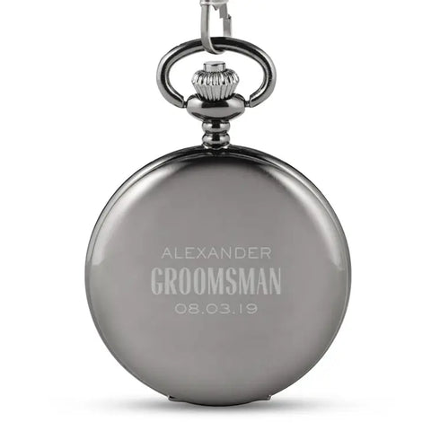 Personalized Gunmetal Pocket Watch & Fob - Modern Groomsman