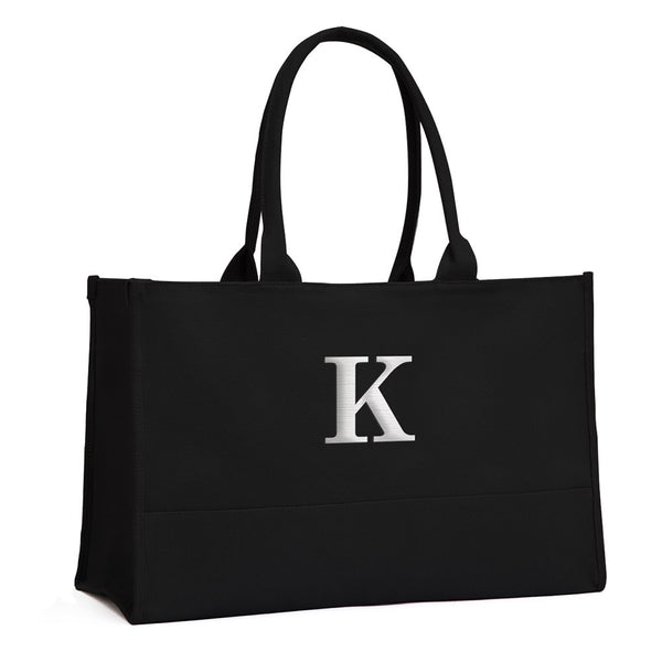 Large Personalized City Cotton Canvas Fabric Tote Bag- Black