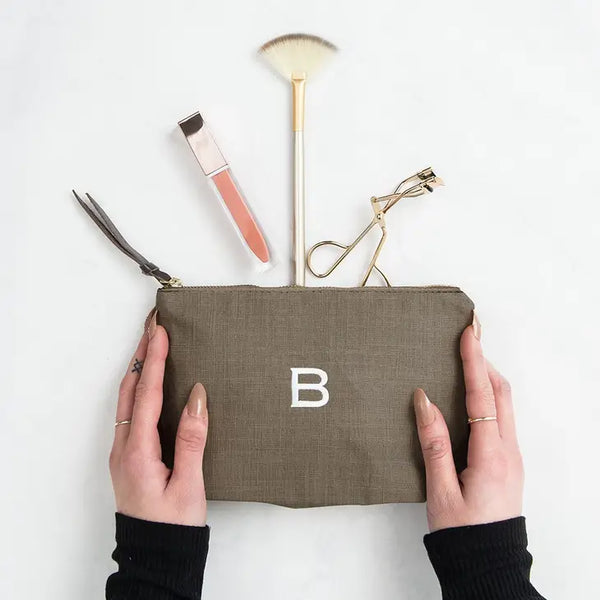 Women's Personalized Napa Linen Makeup Bag- Olive Green