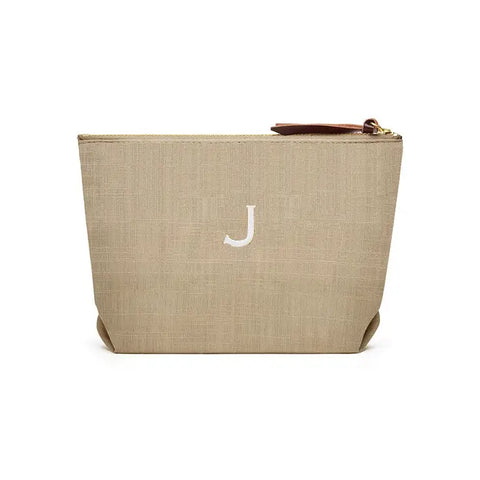 Women's Personalized Napa Linen Makeup Bag- Tan