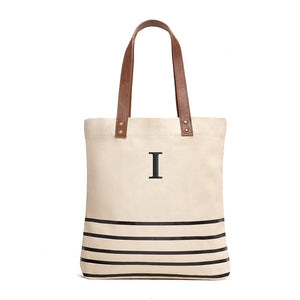 Personalized Large Annie Stripe Canvas Fabric Tote Bag- Black