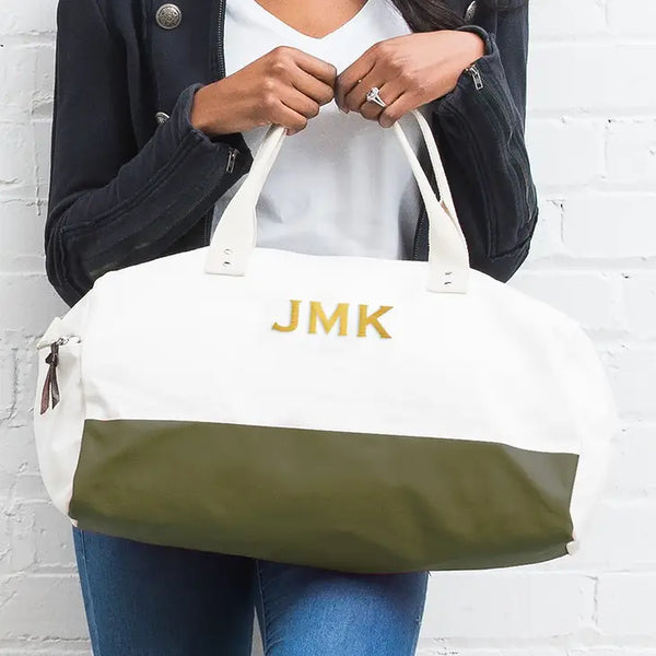 Large Personalized Weekender Cotton Canvas Fabric Tote Bag - Army Green