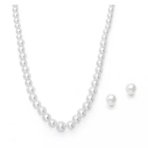 Classic Pearl String Necklace And Earring Set