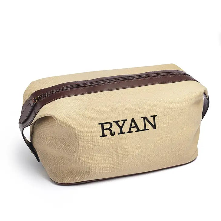 Personalized Men's Travel Toiletry Bag - Light Brown Canvas