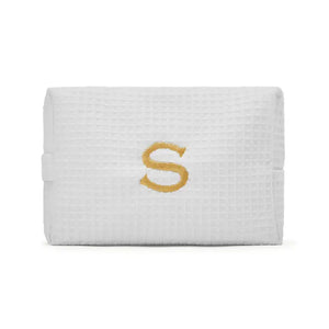 Women's Large Personalized Cotton Waffle Makeup Bag- White