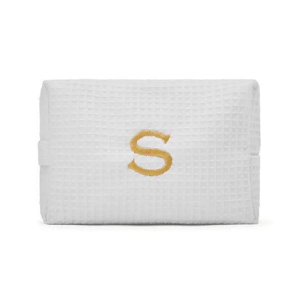 Women's Large Personalized Cotton Waffle Makeup Bag- White