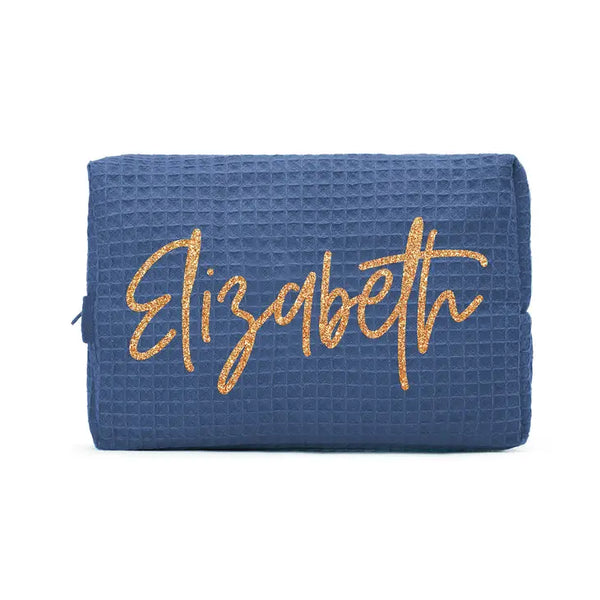 Women's Personalized Cotton Waffle Makeup Bag - Script Font