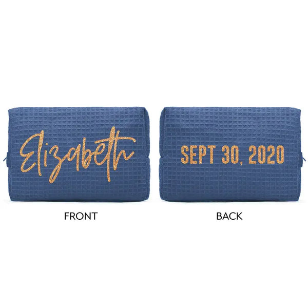 Women's Personalized Cotton Waffle Makeup Bag - Script Font