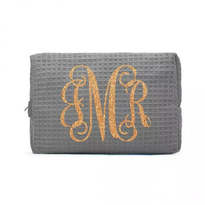 Women's Personalized Cotton Waffle Makeup Bag - Monogram