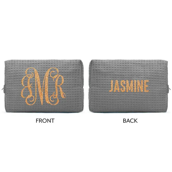 Women's Personalized Cotton Waffle Makeup Bag - Monogram