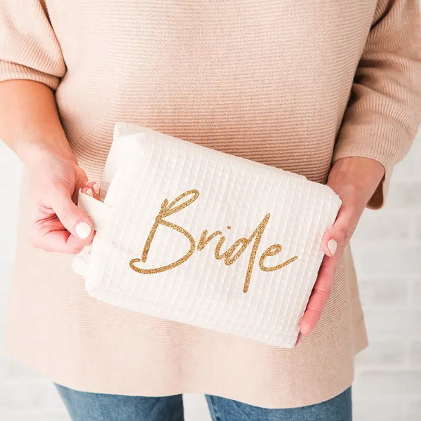 Women's Personalized Cotton Waffle Makeup Bag - Bride