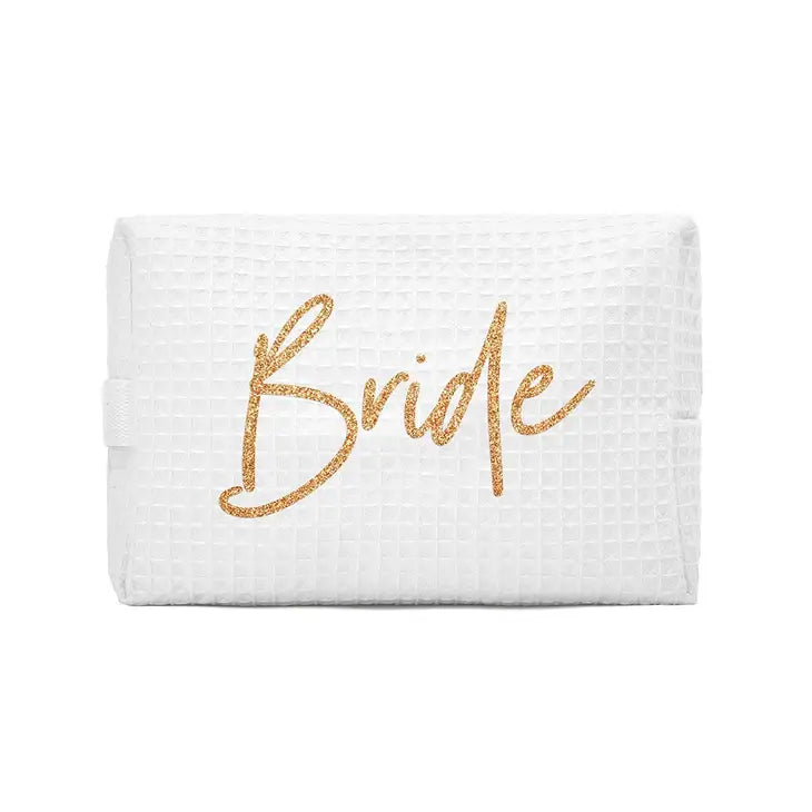 Women's Personalized Cotton Waffle Makeup Bag - Bride