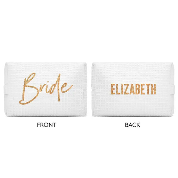 Women's Personalized Cotton Waffle Makeup Bag - Bride