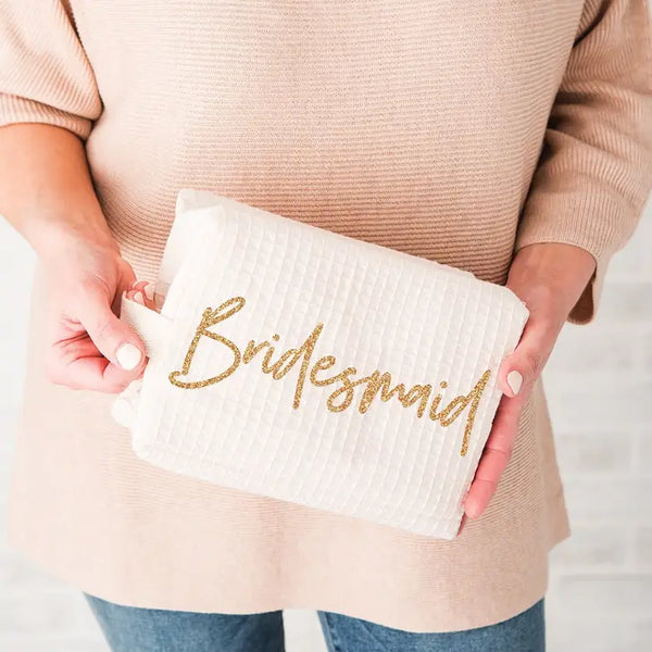 Women's Personalized Cotton Waffle Makeup Bag - Bridesmaid