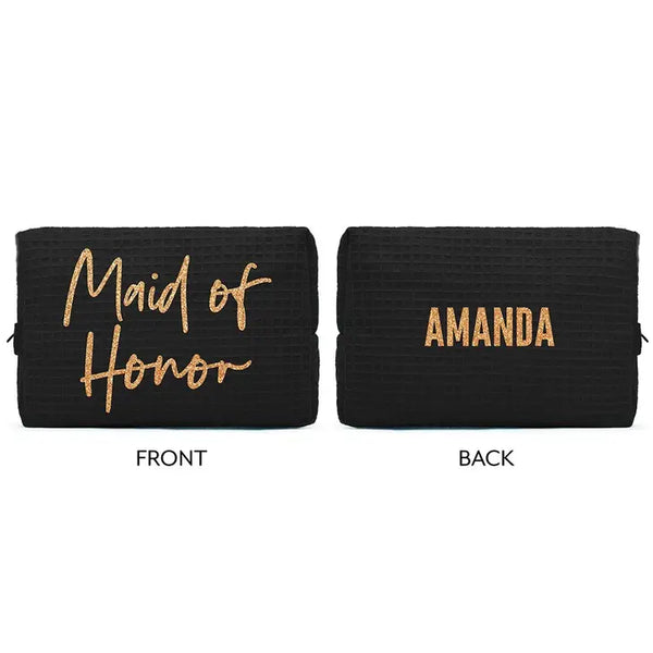 Women's Personalized Cotton Waffle Makeup Bag - Maid Of Honor