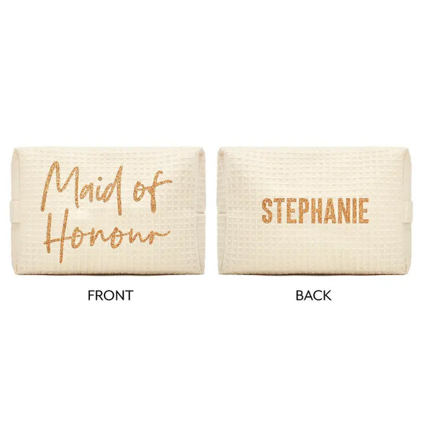 Women's Personalized Cotton Waffle Makeup Bag - Maid Of Honour