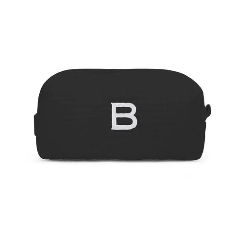 Personalized Small Cotton Waffle Makeup Bag- Black