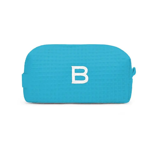 Personalized Small Cotton Waffle Makeup Bag - Turquoise Blue