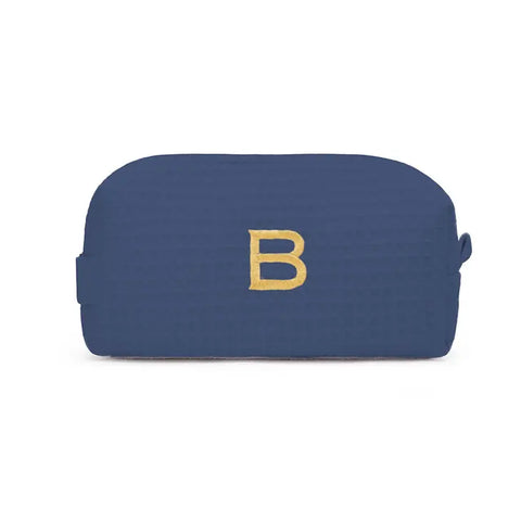 Personalized Small Cotton Waffle Makeup Bag- Navy Blue