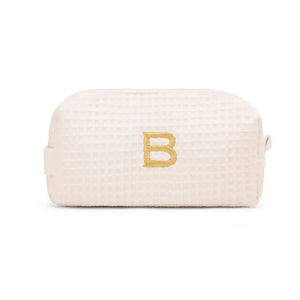 Personalized Small Cotton Waffle Makeup Bag- Ivory