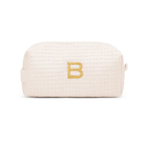 Personalized Small Cotton Waffle Makeup Bag- Ivory