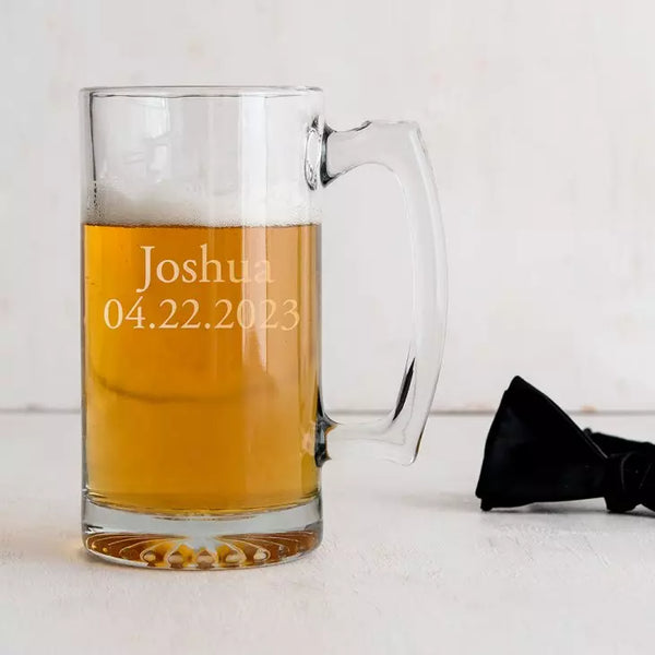 Personalized 25 Oz Glass Beer Mug - Monogram Engraving