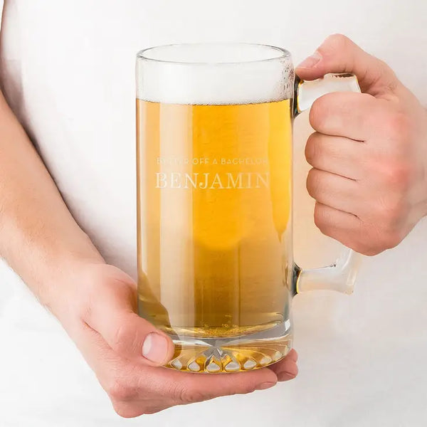 Personalized 25 Oz Glass Beer Mug - Better Off Bachelor Engraving