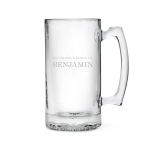 Personalized 25 Oz Glass Beer Mug - Better Off Bachelor Engraving